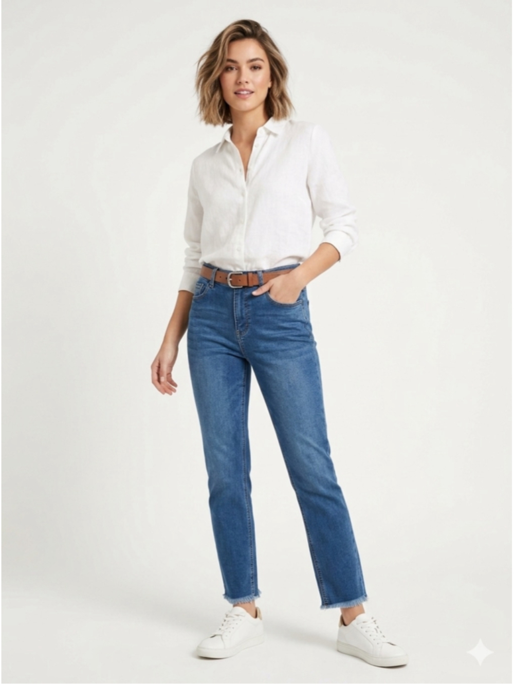 High-Rise Straight Leg Ankle Blue Jeans w/Frayed Hem Size 10 - 329